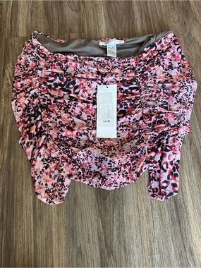 Diane von Furstenberg Pink Leopard Print Ruched bikini bottom.